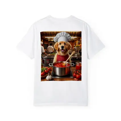 Golden Retriever Chef Cooking Italian Tomato Sauce