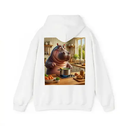 Cartoon Hippo Cooking Soup in Kitchen