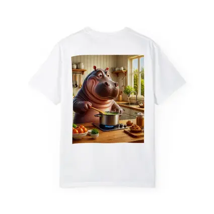 Cartoon Hippo Cooking Soup in Kitchen