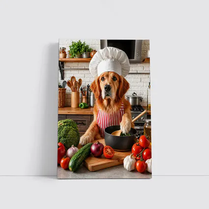 Golden Retriever Chef Cooking in Kitchen