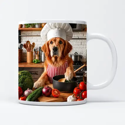 Golden Retriever Chef Cooking in Kitchen