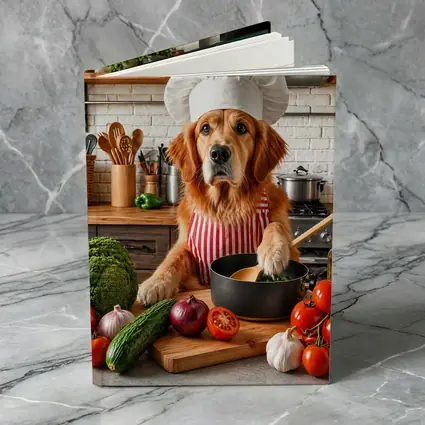 Golden Retriever Chef Cooking in Kitchen