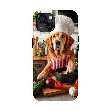 Golden Retriever Chef Cooking in Kitchen