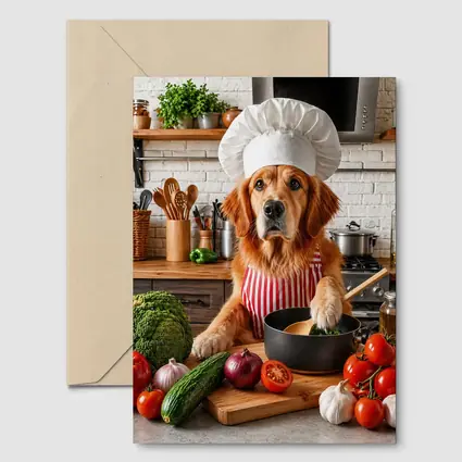 Golden Retriever Chef Cooking in Kitchen