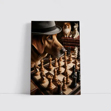 Labrador Dog Playing Chess With Hat