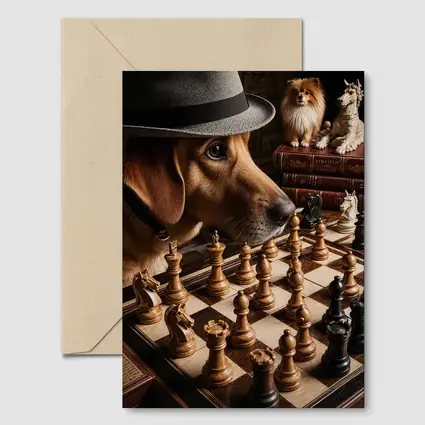 Labrador Dog Playing Chess With Hat