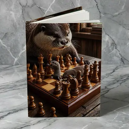Otter Playing Chess On Wooden Table