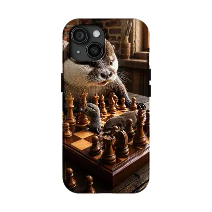 Otter Playing Chess On Wooden Table