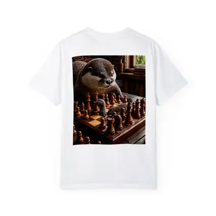 Otter Playing Chess On Wooden Table
