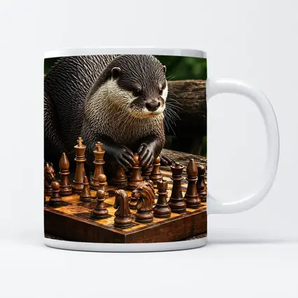 Otter Playing Chess On Wooden Board