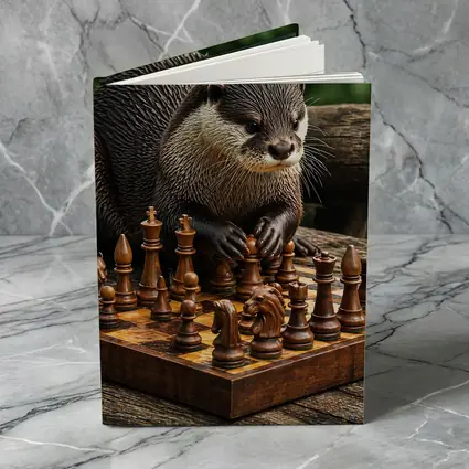 Otter Playing Chess On Wooden Board