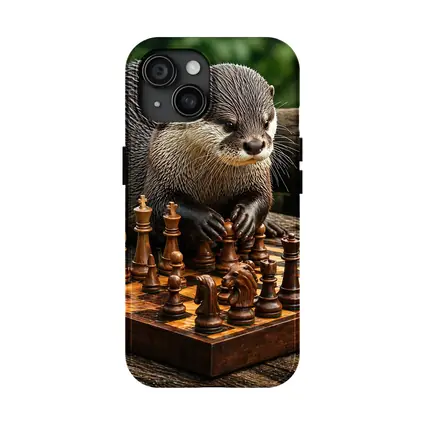 Otter Playing Chess On Wooden Board
