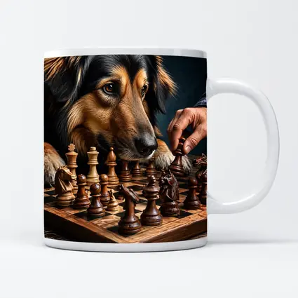 Dog Focused on Chess Board Game