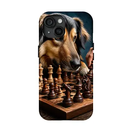 Dog Focused on Chess Board Game