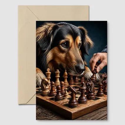 Dog Focused on Chess Board Game