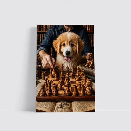 Golden Retriever Puppy Playing Chess Library