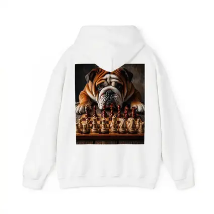 English Bulldog Playing Chess On Wood Table