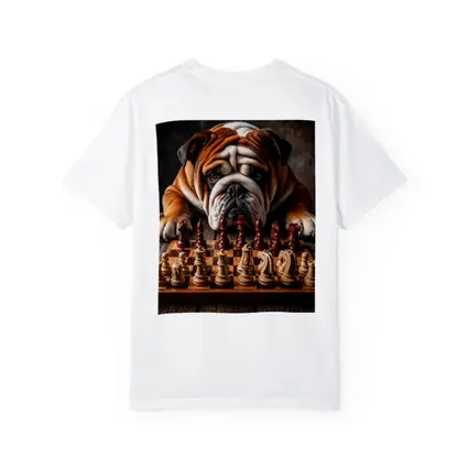 English Bulldog Playing Chess On Wood Table