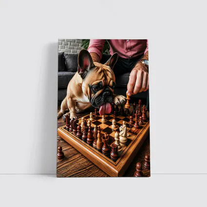 French Bulldog Playing Chess Indoor Setting