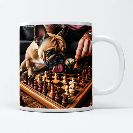 French Bulldog Playing Chess Indoor Setting