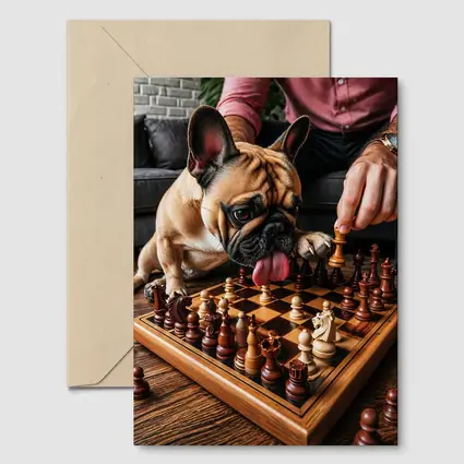 French Bulldog Playing Chess Indoor Setting