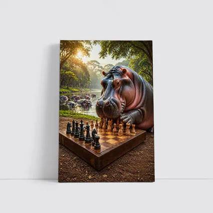 Hippopotamus Playing Chess In Jungle Park