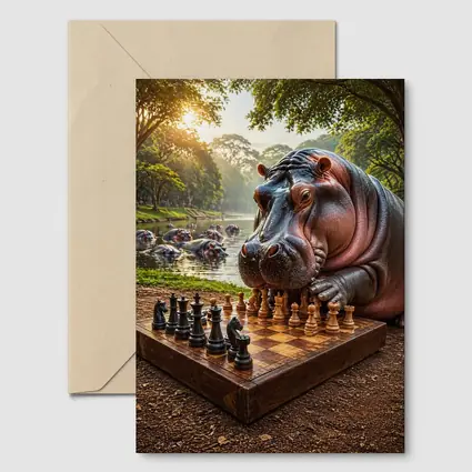 Hippopotamus Playing Chess In Jungle Park