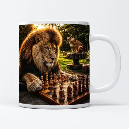 Lion Playing Chess in Tropical Park