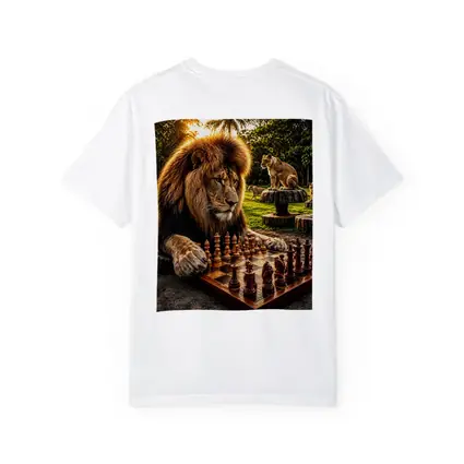 Lion Playing Chess in Tropical Park