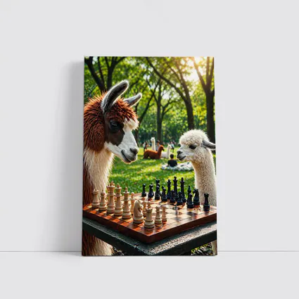 Alpaca Llamas Playing Chess in Park