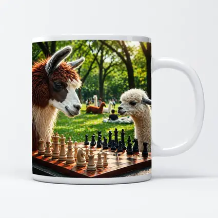 Alpaca Llamas Playing Chess in Park
