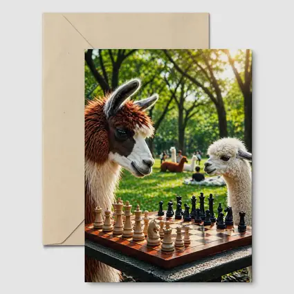 Alpaca Llamas Playing Chess in Park