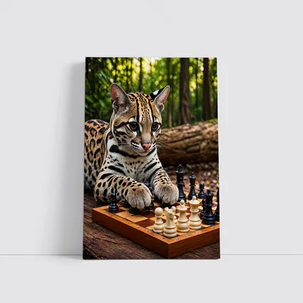Ocelot Playing Chess In Forest