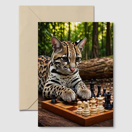 Ocelot Playing Chess In Forest