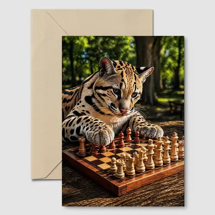 Ocelot Playing Chess In Sunny Park