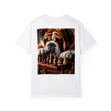 English Bulldog Thinking Over Chess Board