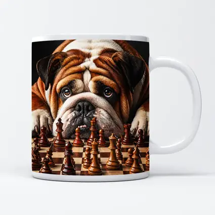 English Bulldog Staring Down Chess Board