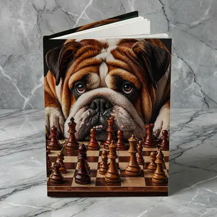 English Bulldog Staring Down Chess Board