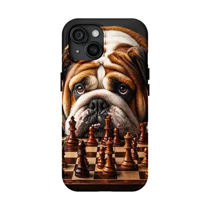 English Bulldog Staring Down Chess Board