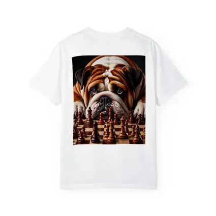 English Bulldog Staring Down Chess Board