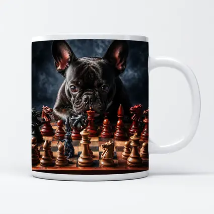 French Bulldog Playing Chess Dark Background