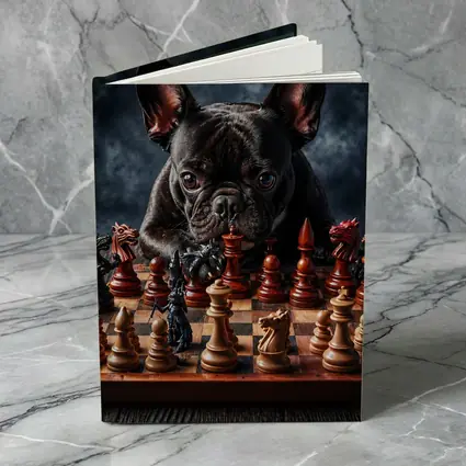 French Bulldog Playing Chess Dark Background