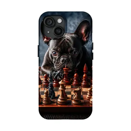 French Bulldog Playing Chess Dark Background