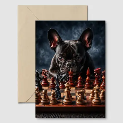 French Bulldog Playing Chess Dark Background