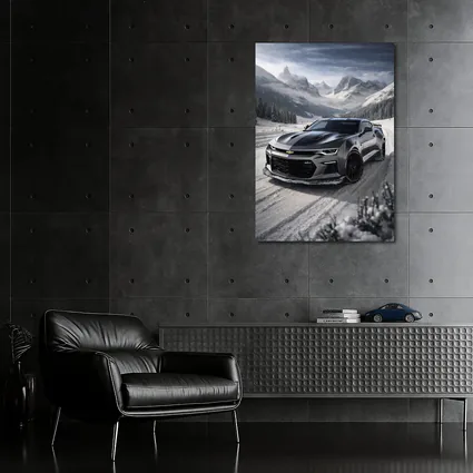 Chevrolet Camaro Black Muscle Car Snowy Mountains