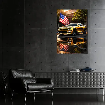Gold Chevrolet Camaro American Flag Urban Street