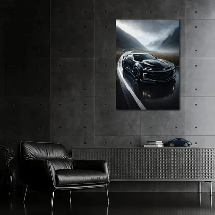 Chevrolet Camaro Black Rainy Mountain Road