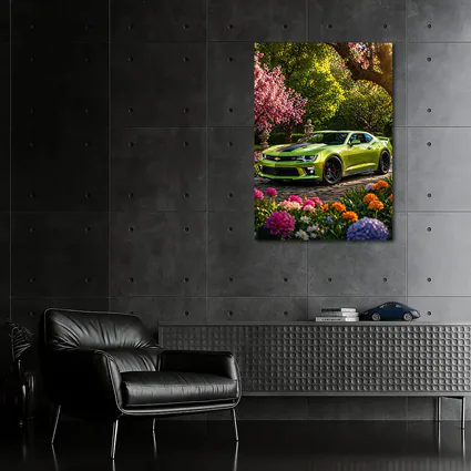 Chevrolet Camaro SS Lime Green Garden Setting