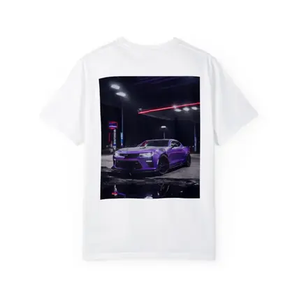 Purple Chevrolet Camaro Gas Station Night