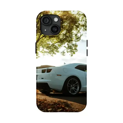 White Chevrolet Camaro Autumn Tree Background
